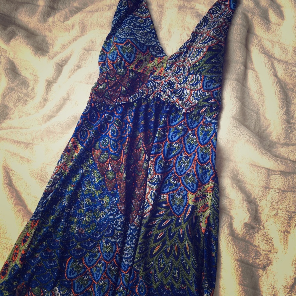 Bohemian colourful statement halter dress (M/S).